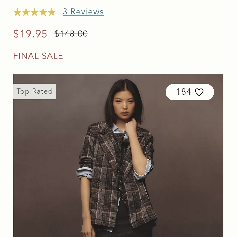Anthropologie Gray Plaid Blazer